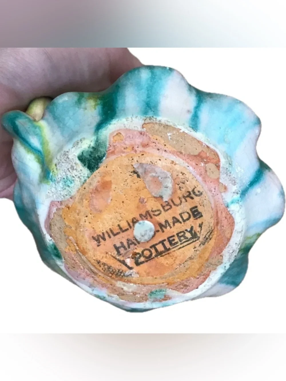 Vintage Williamsburg Pottery Blue Green Twist Chamberstick Taper Candle Holder